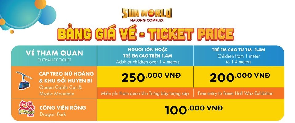 Bảng giá vé Sun World Hạ Long từ 01/11/2020